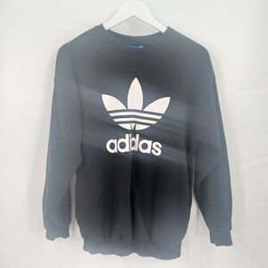 Adidas Trefoil Logo Pullover Sweatshirt Womens Small Black Streetwear Sporty